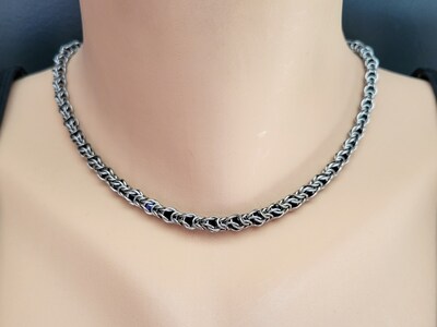 Illusion Necklace, Byzantine Chainmaille Jewelry, Caged Glass Beads, Whimsigoth Chain Choker, Fantasy Core, Stainless Steel or Titanium - image1